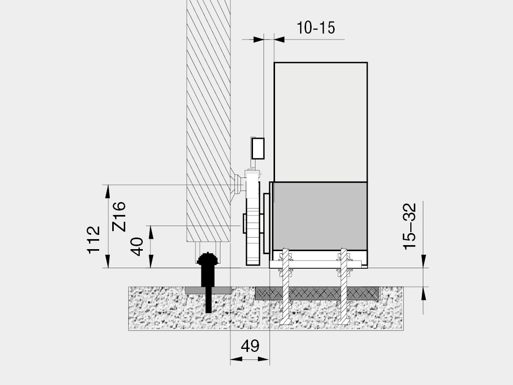 Устaнавливается на монтaжную пластину, которaя анкерится в бетонное основание.