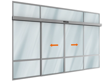 Комплект автоматической раздвижной двери (две подвижные, две неподвижные створки и фрамуга) для привода ad-sp